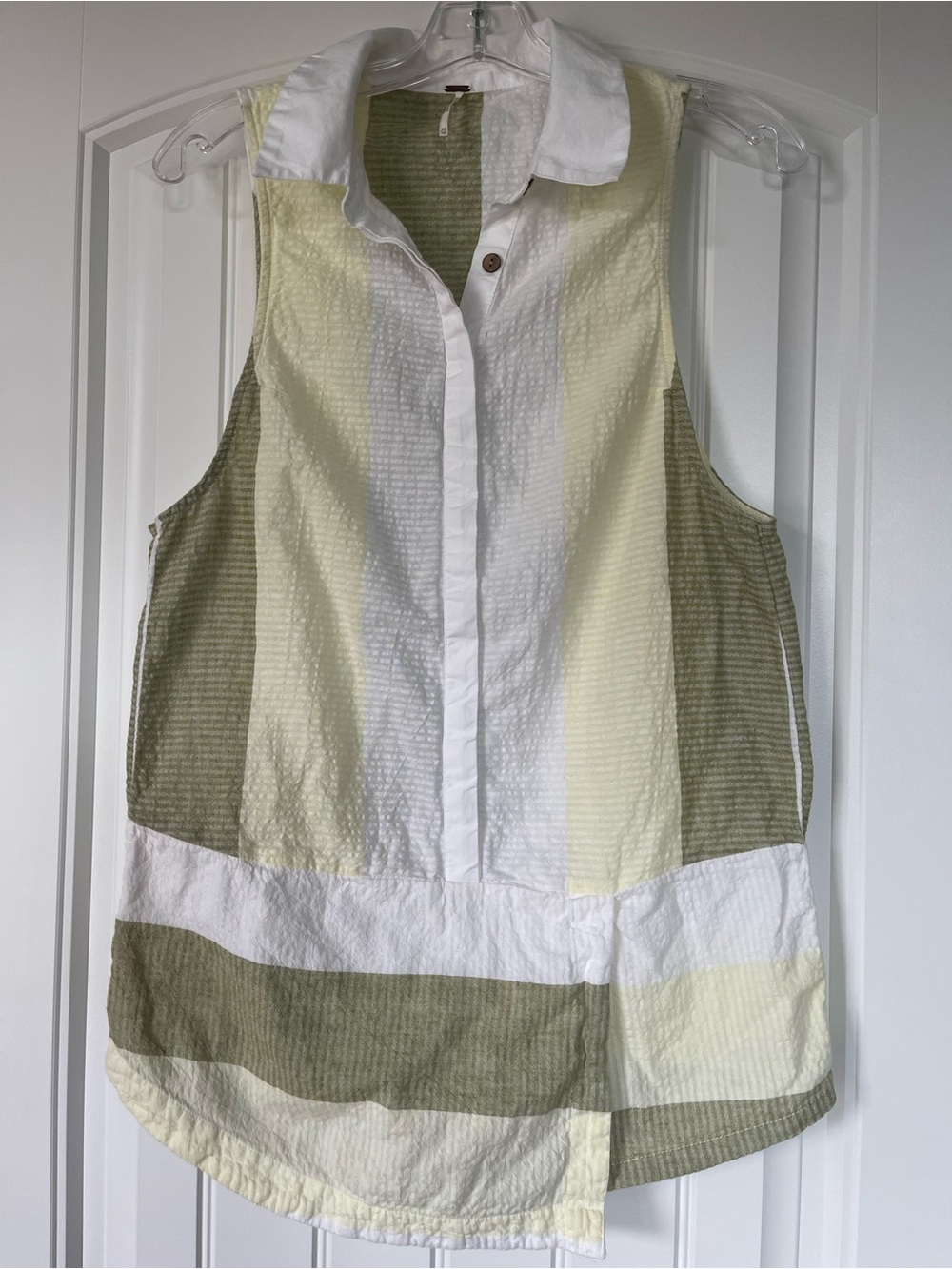 free People Sleeveless Button-Front Colorblock romper - White, Pale Yellow,Green